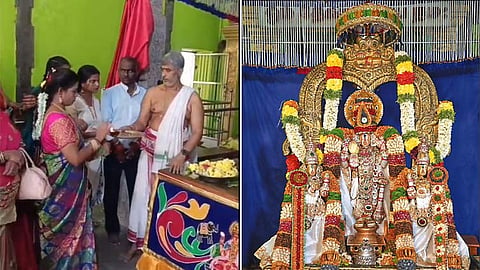 காலடிப்பேட்டை பெருமாள் கோவிலில், உற்சவர் பவள வண்ண பெருமாள், ஸ்ரீதேவி, பூதேவி தாயாருக்கு சிறப்பு அலங்காரம்