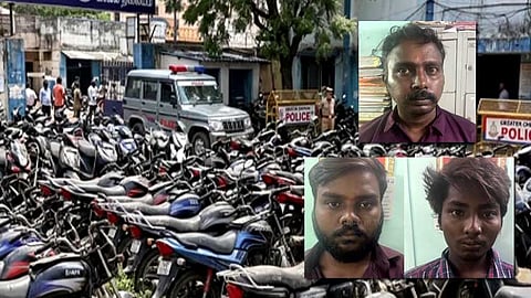 சென்னை துரைப்பாக்கம் காவல் நிலையத்தில் இருசக்கர வாகனங்கள் திருட்டு - காவலர் உள்பட 3 பேர் கைது 