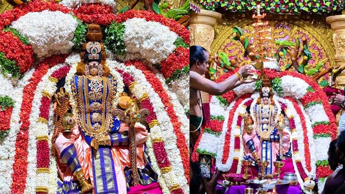 குலசை தசரா திருவிழா: விசுவகர்மேஸ்வரர் திருக்கோலத்தில் முத்தாரம்மன் வீதி உலா