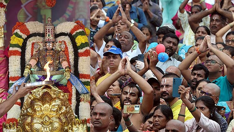 திருப்பதி பிரம்மோற்சவம்: சிம்ம வாகனத்தில் யோக நரசிம்மர் அலங்காரத்தில் மலையப்ப சுவாமி வீதி உலா