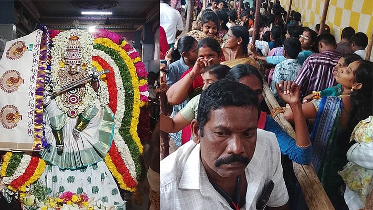 சரஸ்வதி பூஜை, விஜயதசமி விழா.. கூத்தனூர் சரஸ்வதி அம்மன் கோவிலில் குவிந்த பக்தர்கள்
