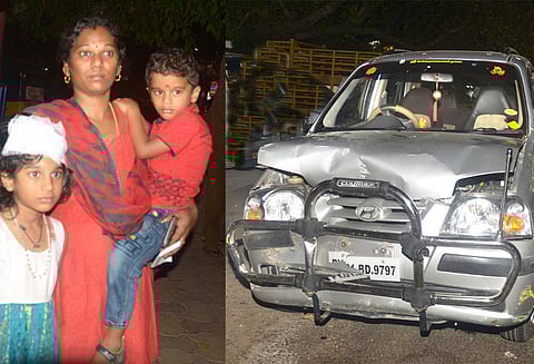 தாறுமாறாக ஓடிய கார் மோதியதில் 2 குழந்தைகள் உள்பட 4 பேர் படுகாயம்