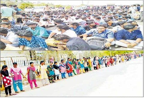 காவிரி மேலாண்மை வாரியம் அமைக்க வலியுறுத்தி கல்லூரி மாணவ-மாணவிகள் சாலைமறியல்