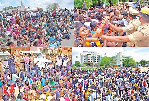 ஸ்டெர்லைட் ஆலையை மூடக்கோரி கிராமமக்கள் திடீர் சாலை மறியல்