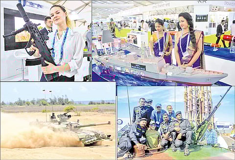 ராணுவ கண்காட்சியையொட்டி முப்படைகளின் சாகச நிகழ்ச்சி