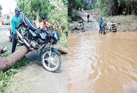 கடம்பூர் அருகே சூறாவளிக்காற்றுடன் கனமழை: ஓடைகளில் ஏற்பட்ட வெள்ளப்பெருக்கால் போக்குவரத்து துண்டிப்பு