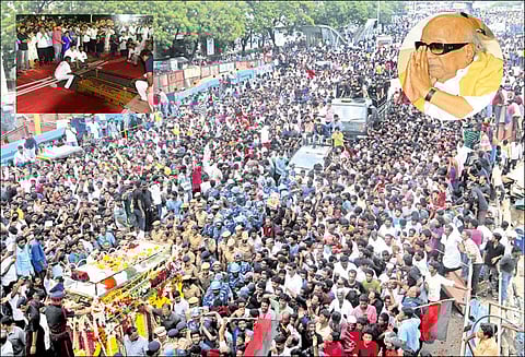 ஓய்வெடுக்காமல் உழைத்தவர் அண்ணா நினைவிடம் அருகே ஓய்வு எடுக்கிறார்...