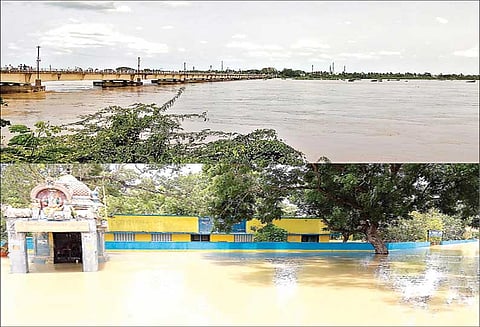 சிதம்பரம் அருகே கொள்ளிடம் ஆற்றில் கரைபுரண்டு ஓடும் வெள்ளம்: கரையோர கிராம மக்கள் தவிப்பு