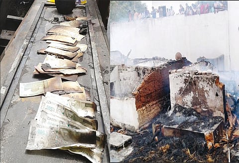 வாணாபுரம் அருகே கூரை வீடுகள் எரிந்து, ரூ.10 லட்சம் மதிப்பிலான பொருட்கள் சேதம்