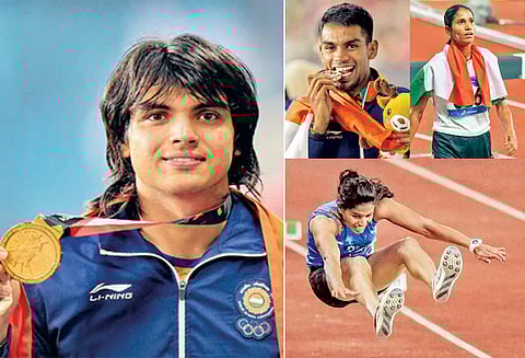 ஆசிய விளையாட்டு போட்டி: ஈட்டி எறிதலில் நீரஜ் சோப்ரா தங்கம் வென்றார் தருண், சுதா சிங், நீனாவுக்கு வெள்ளிப்பதக்கம்