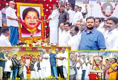 2-ம் ஆண்டு நினைவு நாள்: ஜெயலலிதா படத்துக்கு மலர் தூவி மரியாதை