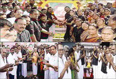 அ.தி.மு.க. சார்பில் ஜெயலலிதா உருவபடத்துக்கு மலர்தூவி அஞ்சலி