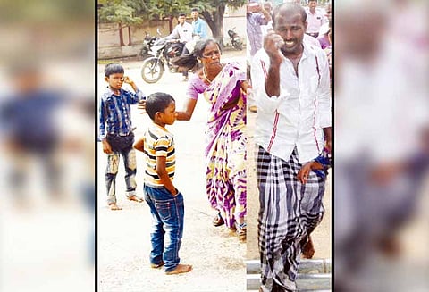 விழுப்புரம் போலீஸ் சூப்பிரண்டு அலுவலகம் முன்பு: 2 மகன்களுடன் தொழிலாளி தீக்குளிக்க முயன்றதால் பரபரப்பு