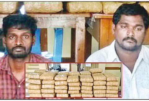 வேளாங்கண்ணி அருகே கஞ்சா கடத்திய 2 பேர் கைது கார் பறிமுதல்