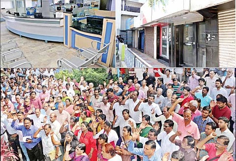 கோவை மாவட்டத்தில் 15 ஆயிரம் வங்கி அதிகாரிகள், ஊழியர்கள் வேலை நிறுத்தம் - ஏ.டி.எம்.மில் பணம் இல்லாமல் பொதுமக்கள் தவிப்பு