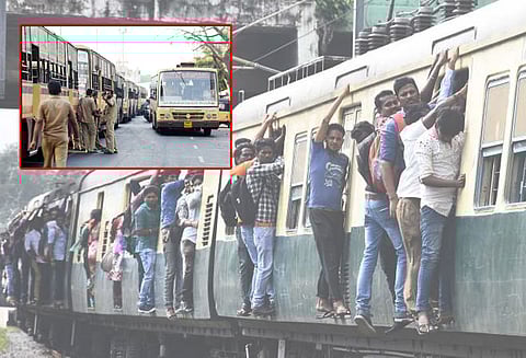 கட்டண உயர்வு எதிரொலி: அரசு பஸ்களில் பயணம் செய்வோர் எண்ணிக்கை கடும் சரிவு ரெயில் சேவைகளுக்கு மாறினர்