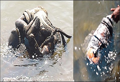 கடலில் வீசப்பட்ட ஆஞ்சநேயர் சிலை தலை துண்டான நிலையில் கிடந்ததால் பரபரப்பு