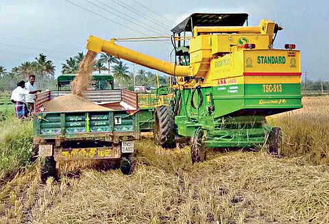 எந்திரங்கள் மூலம் நெல் அறுவடை விலை குறைவால் விவசாயிகள் கவலை