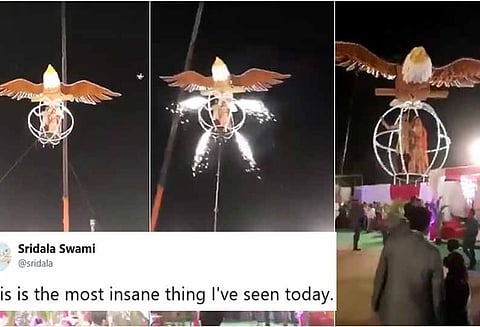 ராட்சஷ கழுகில் பறந்து வந்து திருமணம் செய்து கொண்ட ஜோடி