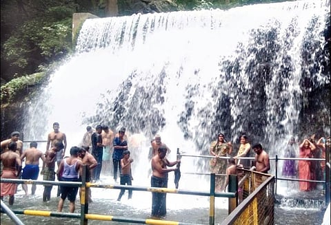 தண்ணீர் சீராக விழுவதால் சுருளி அருவியில் சுற்றுலா பயணிகள் குளிக்க அனுமதி