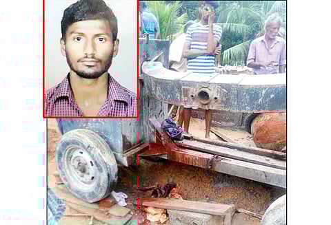 காங்கிரீட் கலவை எந்திரத்தில் சிக்கி ஆபரேட்டரின் கை சிதைந்தது தீவிர சிகிச்சை