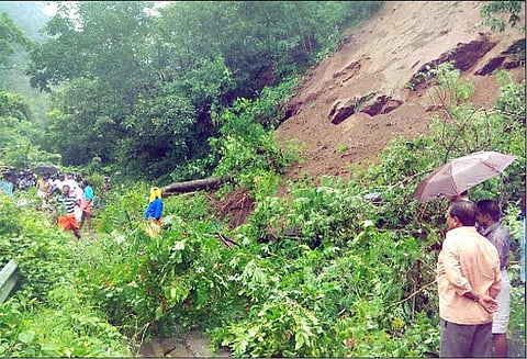 கூடலூர்-குமுளி இடையே மலைப்பாதையில் மண்சரிவு: போக்குவரத்து பாதிப்பு