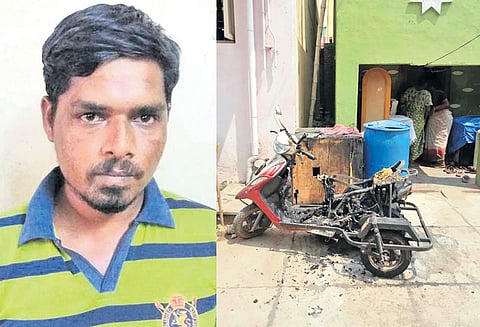 மனைவியின் இருசக்கர வாகனத்தை தீ வைத்து எரித்த கணவர் கைது