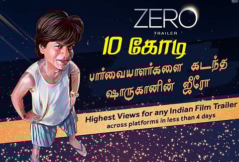 10 கோடி பார்வையாளர்களை கடந்த ஷாருக்கானின் ஜீரோ