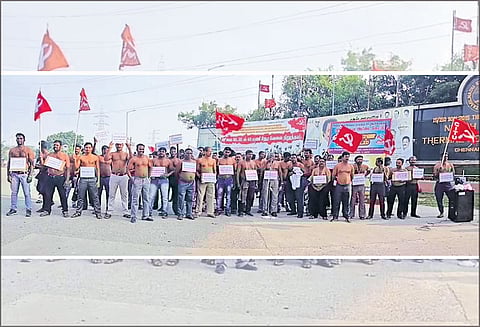 கோரிக்கைகளை வலியுறுத்தி வடசென்னை அனல் மின்நிலைய ஒப்பந்த ஊழியர்கள் போராட்டம்