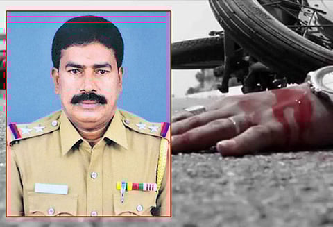 ரோந்து பணியின்போது மோட்டார்சைக்கிள் மீது லாரி மோதல்; சப்-இன்ஸ்பெக்டர் படுகாயம்