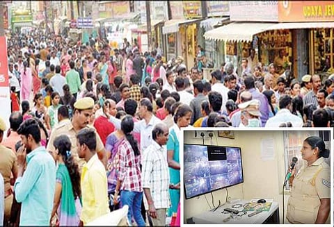 தீபாவளி கூட்டத்தில் திருட்டு நடப்பதை தடுக்க 3 இடங்களில் கோபுரங்கள் அமைத்து கண்காணிப்பு - பொதுமக்கள் கவனமாக இருக்க அறிவுரை