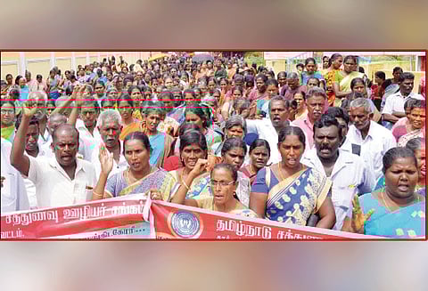 கலெக்டர் அலுவலகத்தில் சத்துணவு ஊழியர்கள் காத்திருப்பு போராட்டம் காலமுறை ஊதியம் வழங்க வலியுறுத்தல்