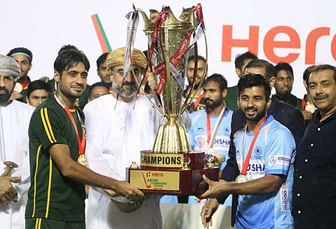 ஆசிய சாம்பியன்ஸ் கோப்பை ஆக்கியில் இந்தியா, பாகிஸ்தான் கூட்டாக ‘சாம்பியன்’ - இறுதிப்போட்டி மழையால் ரத்து