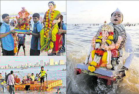 5 நாள் வழிபாட்டுக்கு பின்னர் விநாயகர் சிலைகள் நீர்நிலைகளில் கரைப்பு