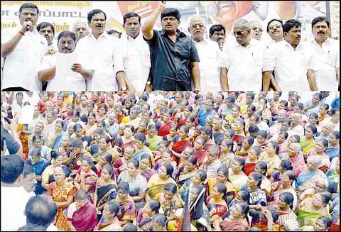 ஊழலில் தொடர்புடையவர்கள் பதவி விலக வலியுறுத்தி தி.மு.க.வினர் ஆர்ப்பாட்டம்