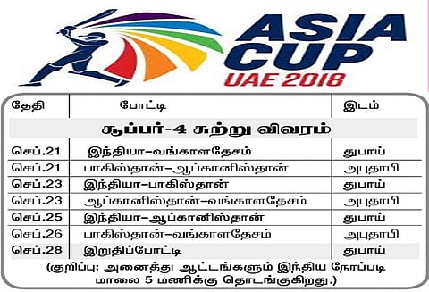 சூப்பர்-4 சுற்று அட்டவணை வெளியீடு: இந்தியா-பாகிஸ்தான் 23-ந்தேதி மீண்டும் மோதல்