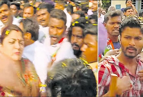 பெங்களூரு பிரசாரத்தின்போது சம்பவம்: தன்னை தவறாக தொட்டவரை கன்னத்தில் அறைந்தார், நடிகை கு‌‌ஷ்பு