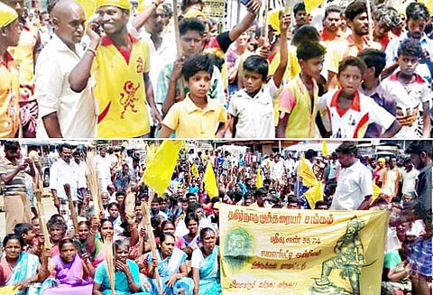 பொன்னமராவதி சம்பவத்தை கண்டித்து கலெக்டர் அலுவலகம் முற்றுகை - கோபால்பட்டியில் துடைப்பத்துடன் சாலை மறியல்