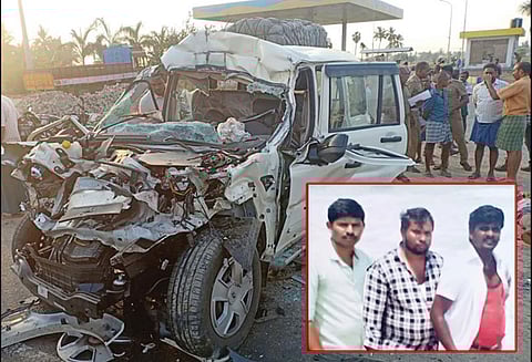 சின்னசேலம் அருகே லாரி-கார் மோதல் சேலத்தை சேர்ந்தவர்கள் உள்பட 3 பேர் உடல் நசுங்கி பலி