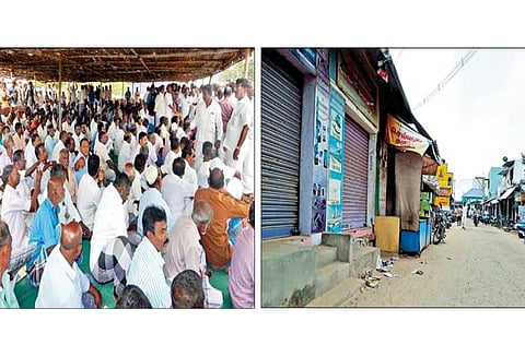 வெளியூர் மீனவர்களை வெளியேற்ற வலியுறுத்தி மண்டபத்தில் மீனவர் சங்கங்கத்தினர் உண்ணாவிரதம் முழு கடையடைப்பு