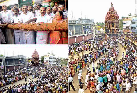 திருச்செந்தூரில் கோலாகலம்: சுப்பிரமணிய சுவாமி கோவிலில் மாசி திருவிழா தேரோட்டம் திரளான பக்தர்கள் வடம் பிடித்து இழுத்தனர்