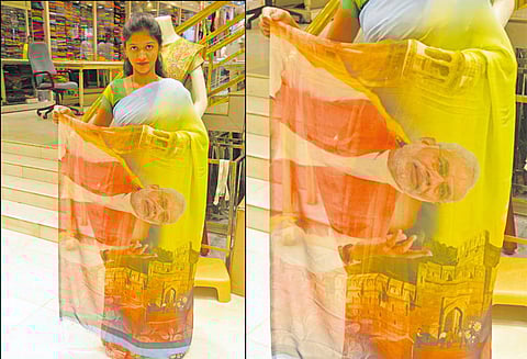 நாடாளுமன்ற தேர்தல் நெருங்கும் நிலையில் விற்பனைக்கு வந்த மோடி, ராகுல் உருவம் பொறித்த சேலைகள்