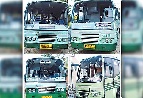 கள்ளக்குறிச்சி, உளுந்தூர்பேட்டையில் 7 பஸ்களின் கண்ணாடிகள் கல்வீசி உடைப்பு