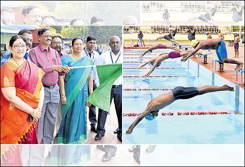 இந்து ஆன்மிக கண்காட்சியையொட்டி மாணவர்களுக்கான நீச்சல் போட்டி சென்னையில் நடைபெற்றது