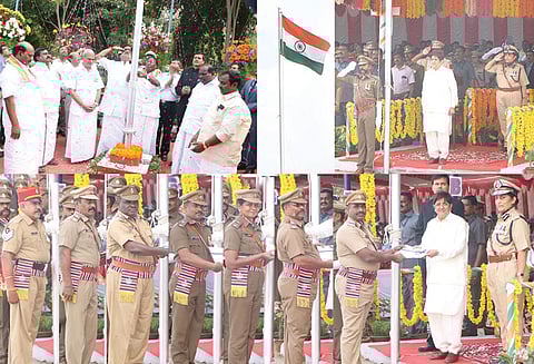 உப்பளம் மைதானத்தில் கவர்னர் கிரண்பெடி தேசியக்கொடி ஏற்றினார்