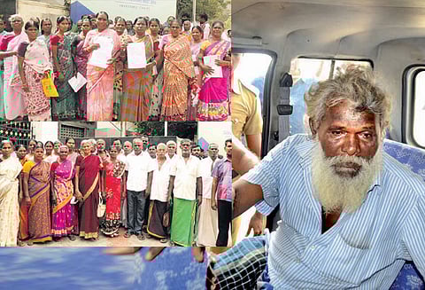 குடும்ப சொத்தை மீட்டுத்தரக்கோரி கலெக்டர் அலுவலகத்துக்கு மண்எண்ணெய் கேனுடன் வந்த விவசாயி வரிசையில் நின்ற முதியவர் மயங்கி விழுந்ததால் பரபரப்பு