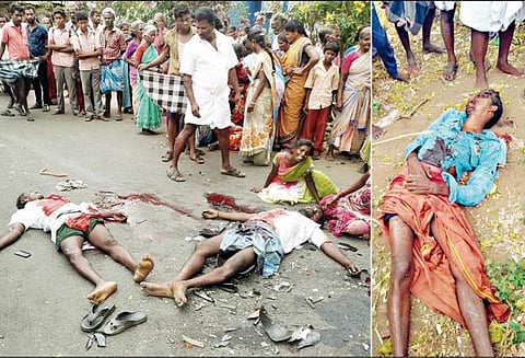 பட்டிவீரன்பட்டி அருகே பயங்கரம், மோட்டார் சைக்கிள்கள் மோதியதில் 3 தொழிலாளர்கள் பலி