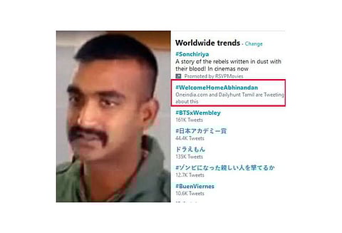 உலக அளவில் முதலிடம் பிடித்த அபிநந்தன் ஹேஸ்டேக்...