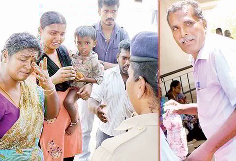 திருச்சி கலெக்டர் அலுவலகத்தில் மனைவி, குழந்தைகளுடன் தீக்குளிக்க வந்த தொழிலாளியால் பரபரப்பு