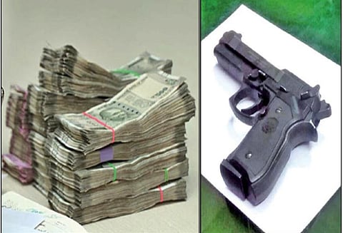 மருந்து விற்பனை பிரதிநிதியிடம் ரூ.10¾ லட்சம் பறிமுதல் - என்ஜினீயரிடம் இருந்து கைத்துப்பாக்கியும் சிக்கியது